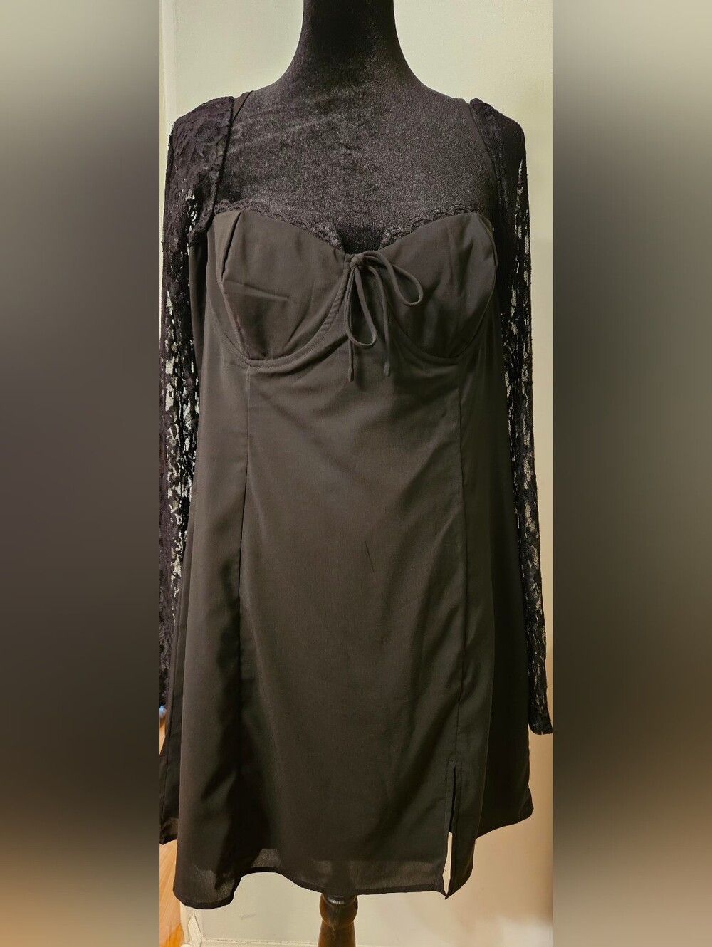 Princess Polly Black Lace-Sleeve Chemise
